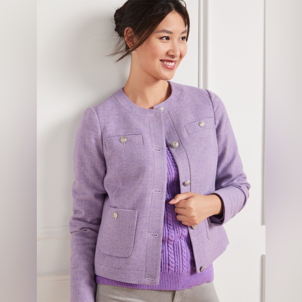Talbots Shetland Jacket Women's Size 18W Lilac Bicolor Herringbone Wool Blend